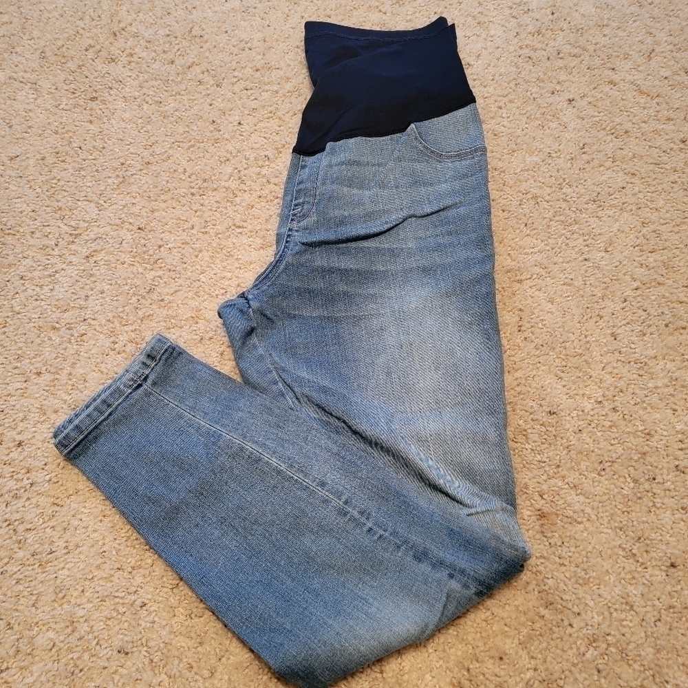 Liz Lange Maternity Full Belly Pannel Distressed Jeggings, Light Wash Size Large